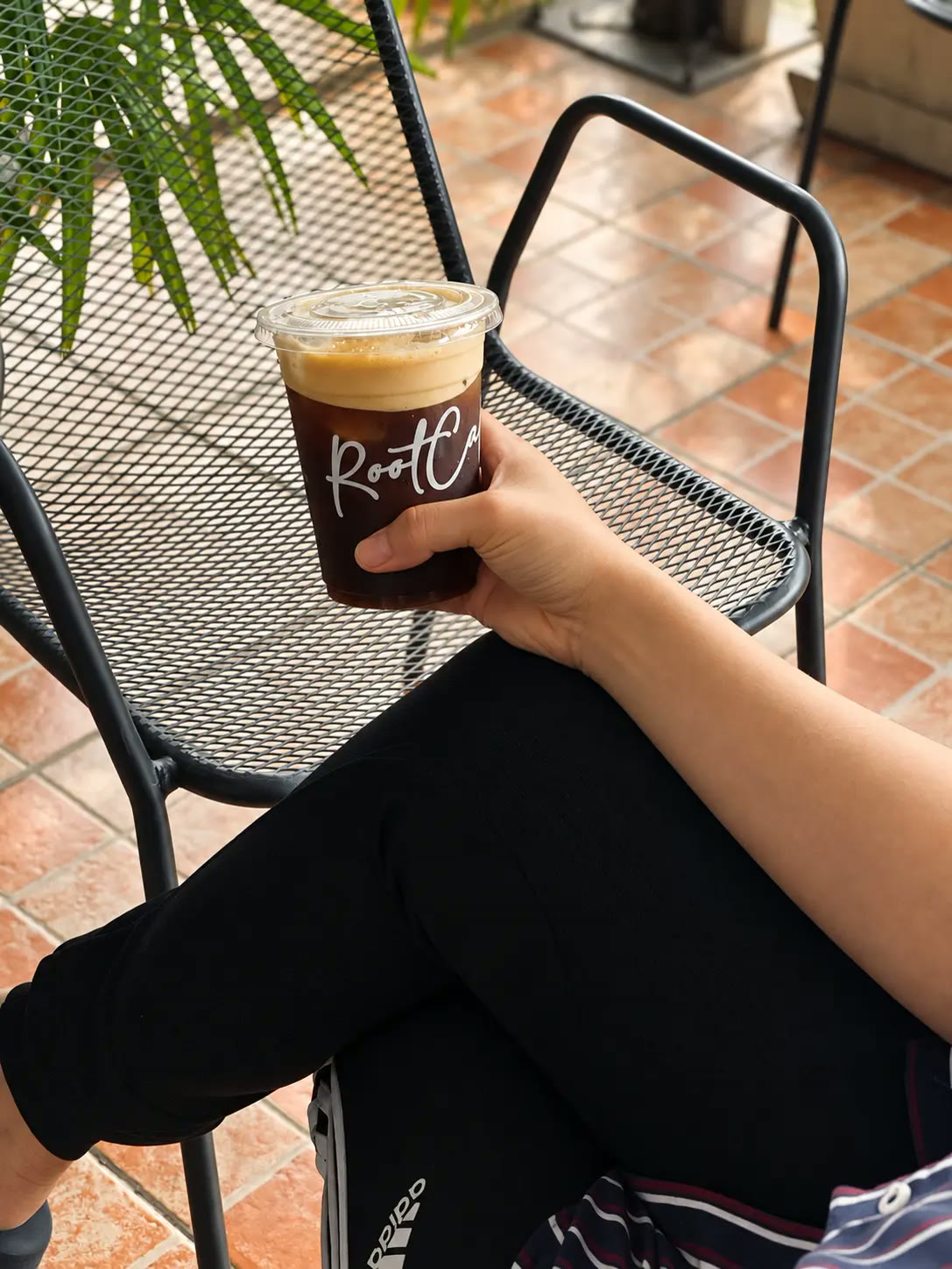An iced Americano on the terrace.